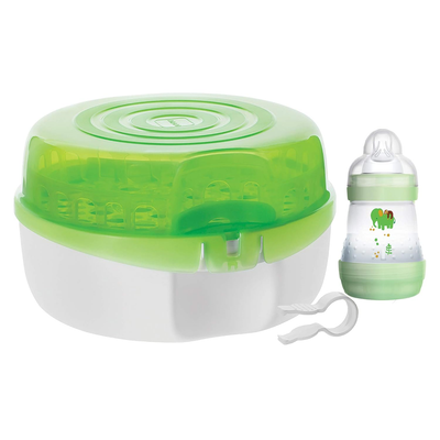 MAM Baby Bottle Sterilizer, Microwave Steam Baby Bottle Sterilizer with MAM 5-Ou