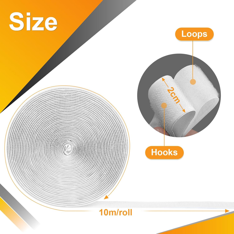 3/4 inch*32 ft Hook and Loop Self Adhesive Tape Roll Fastening Tape, 2 Roll,Whit