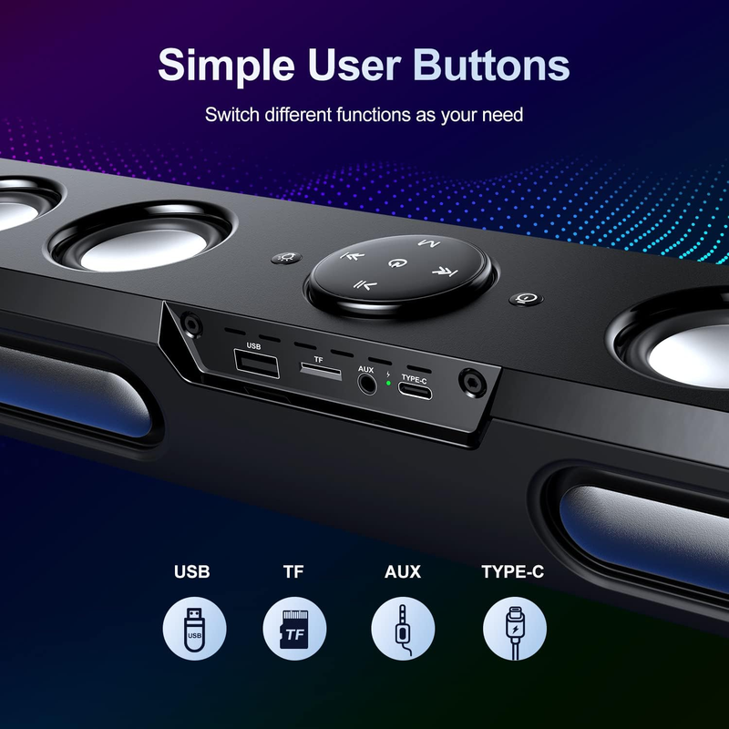 Computer Speakers Bluetooth Soundbar 3.5Mm Aux-In Desktop Monitor Impactful Bass