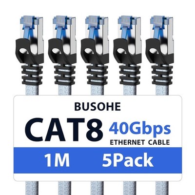 BUSOHE Cat 8 LAN Kabel 1m (5-Stück), 40Gbps 2000MHz Ethernet Kabel