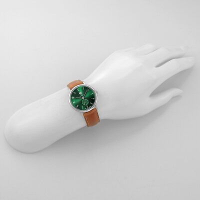 Pre-owned Dufa [] Gropius Watch, Green Dial, Brown Quartz, 32mm, Df-7001-0m, Women's