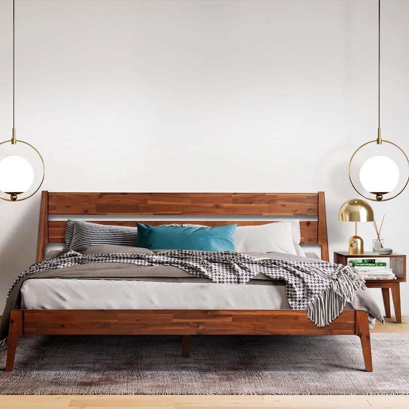 With Nightstand Set, Solid Wood Platform Bed Headboard