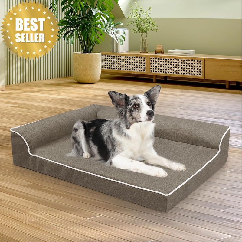 Orthopedic Dog Bed, Dog Cat Memory Foam Anxiety L-Shape Pet Sofa Bed for Medium