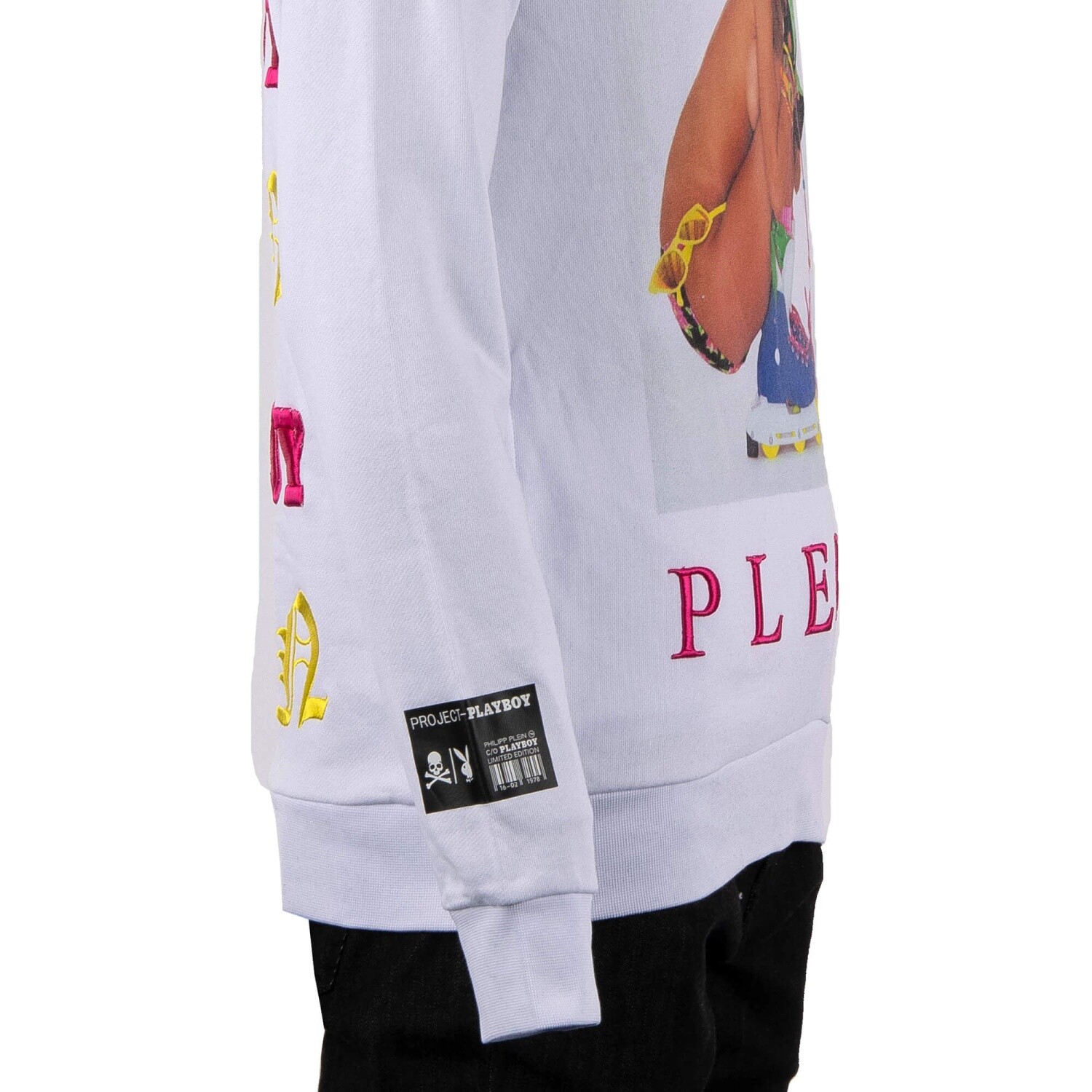 Pre-owned Philipp Plein X Playboy Skategirl Print Sweatshirt Hoodie Logo Embroidery White