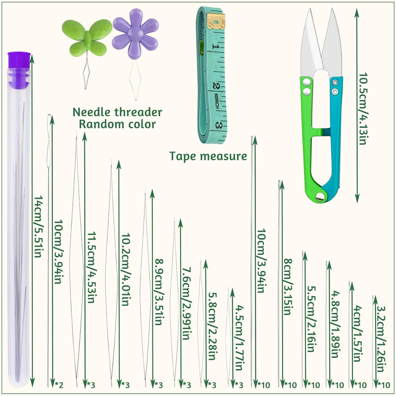 86 PCS Beading Needles Set, 6 Sizes Seed Long Straight Bead Needles Big Eye Bead