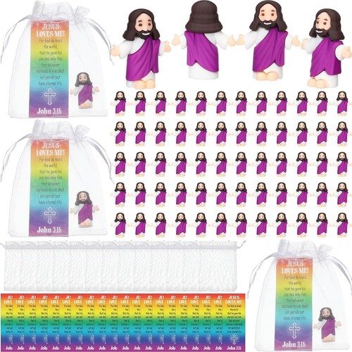 75 Sets Mini Jesus Figurines Toys Include 75 Little Purple 