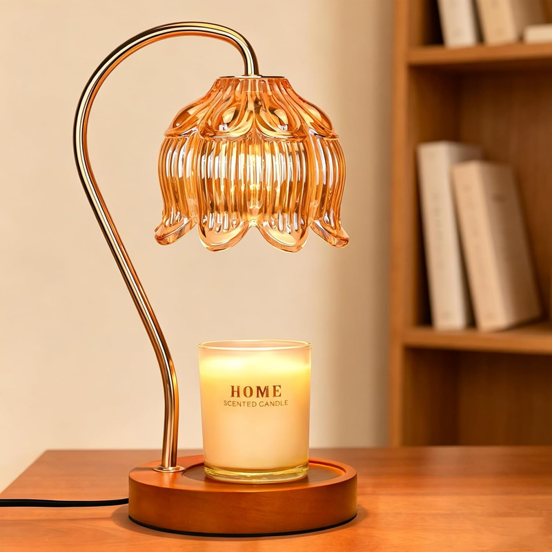 Vintage Lotus Flower Candle Warmer Lamp with Timer Dimmer, Electric Wax Melter f