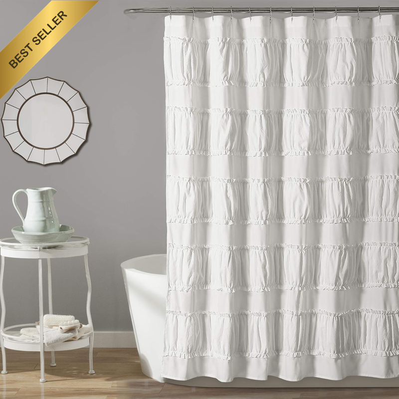 , 72" X 72", White Nova Ruffle Shower Curtain