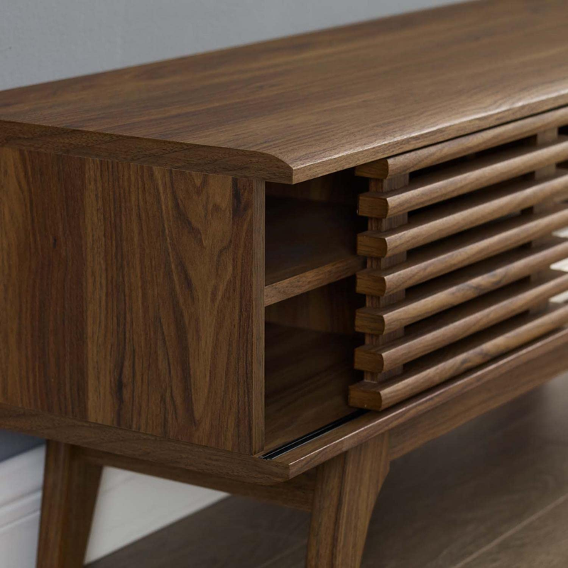 Render 46" Mid-Century Modern Low Profile Media Console TV Stand, 46 Inch, Walnu
