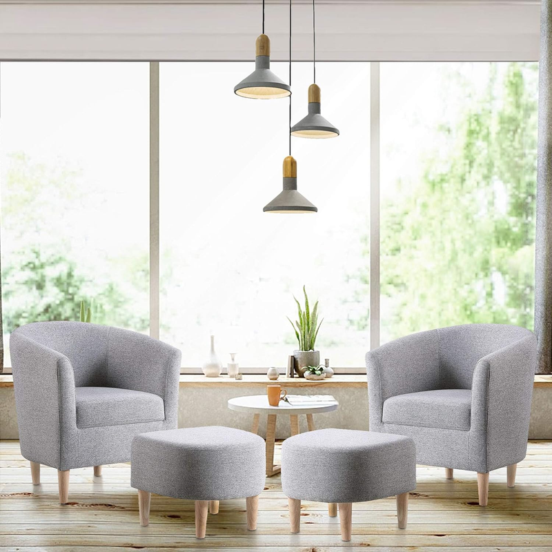 Accent Chair with Ottoman, Modern Comfy Armchair Upholstered Barrel Club Chair a