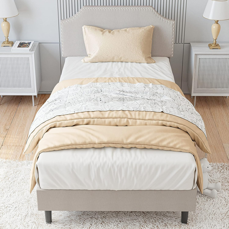 S, Upholstered Platform Bed Frame With Height Adjustable Headboard