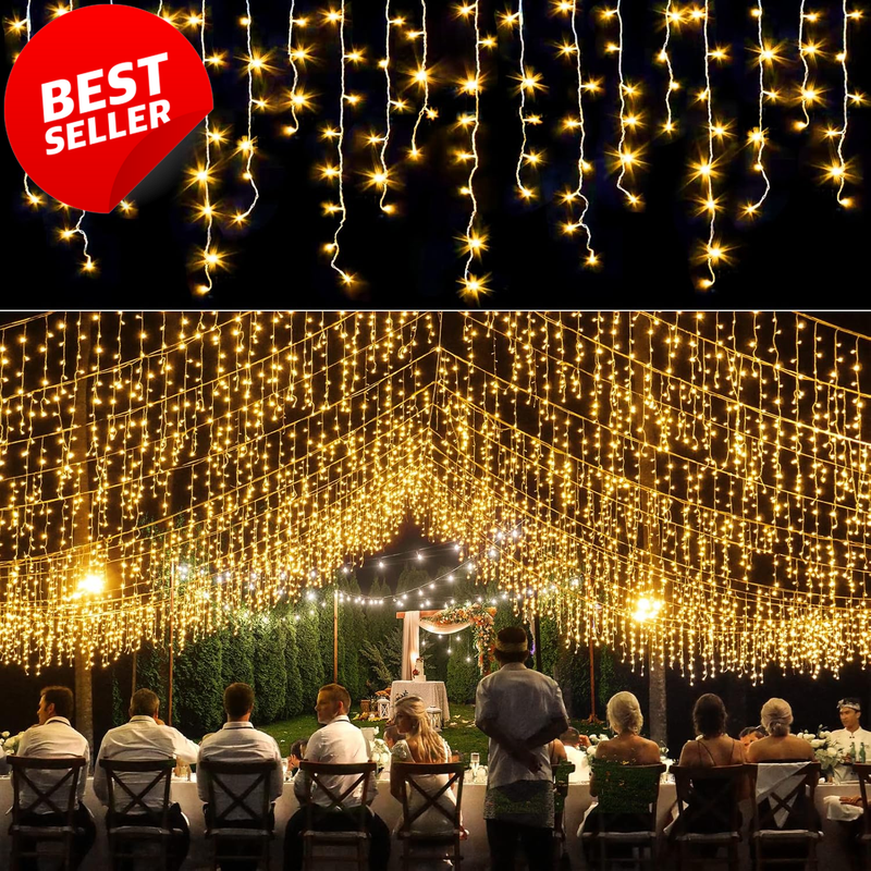 Outdoor Icicle Lights 33Ft 400 LED 75 Drops 8 Modes Waterproof Warm White - US