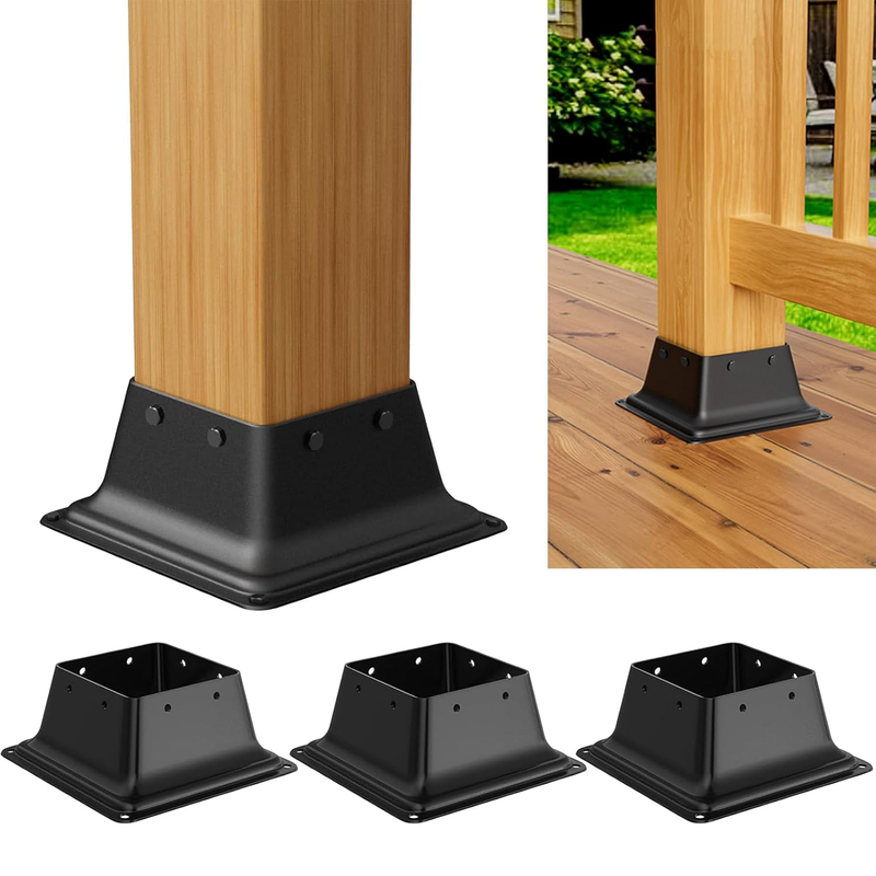 4x4 Post Base 4Pcs, Internal 3.6"x3.6" Heavy Duty Powder-Coated Steel Post Brack