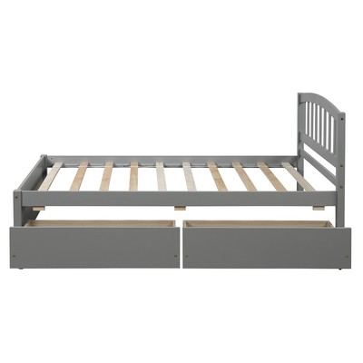 Twin Platform Storage Bed Wood Bed Frame with Two Drawers and Headboard, Gray
