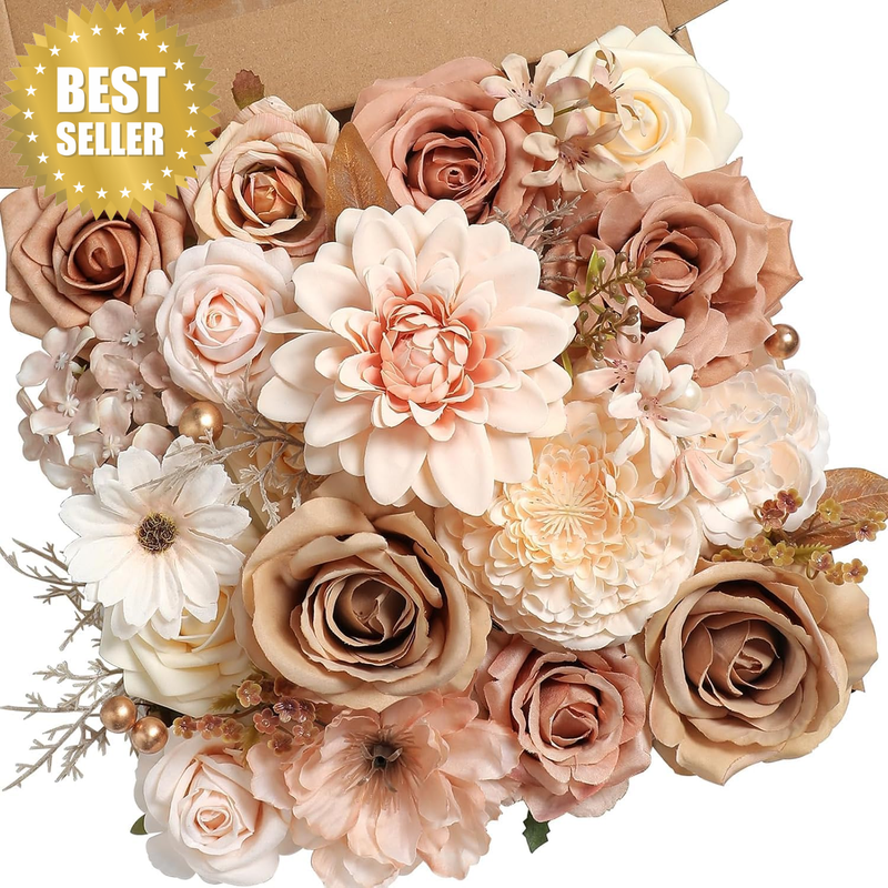 Artificial Flowers Combo Set Fake Flower Leaf Box with Stems for DIY Wedding Bou