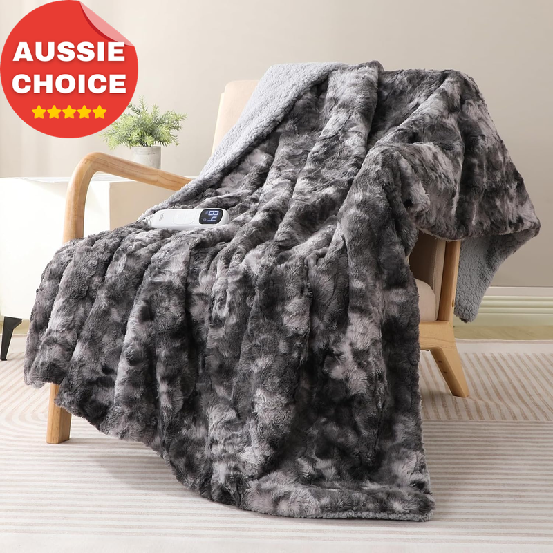 Faux Fur Electric Heated Blanket Soft Ultra Cozy Throw 130x180cm SAA Certified