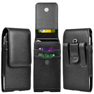 Cell Phone Holster Pouch Leather Wallet Case with Belt Loop for iPhone Samsung