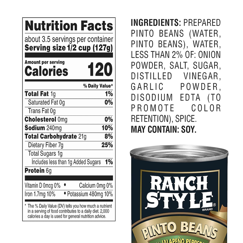 (5 Pack) Ranch Style Pinto Beans with Jalapeno Peppers, Vegan, 15 Ounce