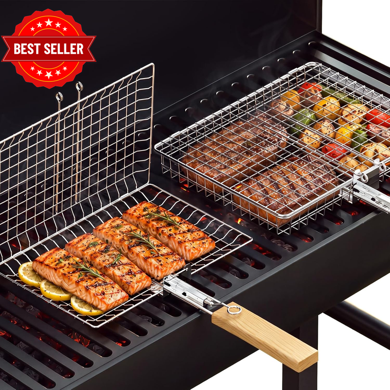 Nesting Grill Baskets Set, BBQ Accessories, Outdoor Camping, Gifts for Men