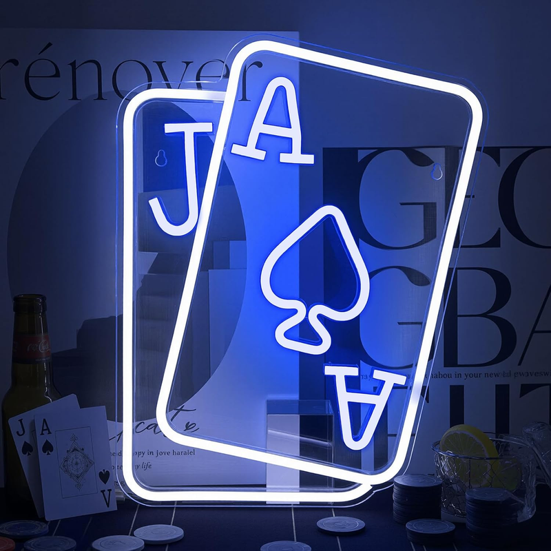 Playing Cards Neon Signs for Wall Decor Poker Teens Led Neon Light Blue White Us