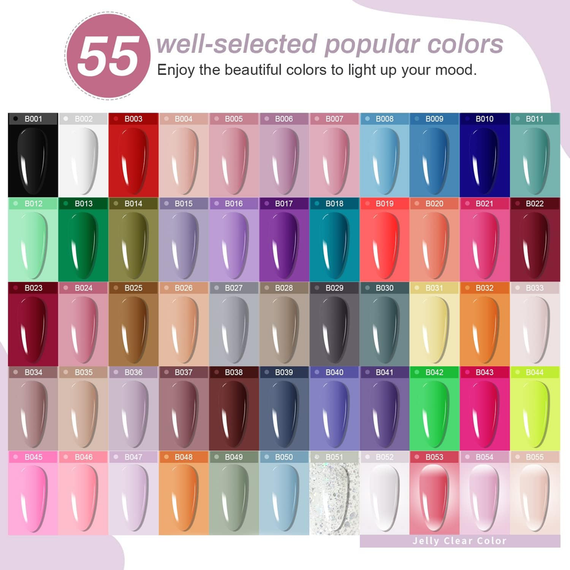 60 PCS Gel Nail Polish Kit with U V Light Base and Matte Glossy Top Coat Nail Ge