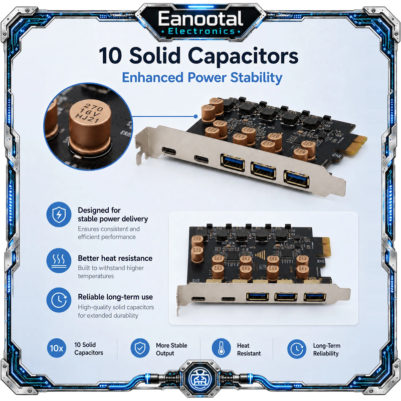 PCIe x1 USB 3.0 Expansion Card with 3 USB-A and 2 USB-C Ports for Desktop Comput