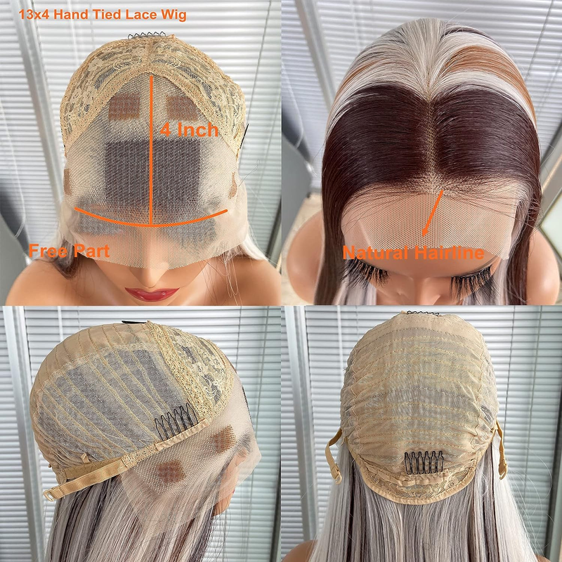 Highlights Brown Platinum Blonde 13X4 Lace Front Wig Glueless Long Straight