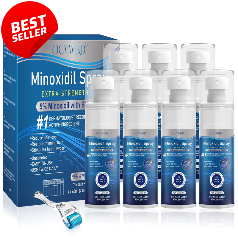 5% Minoxidil Hair Regrowth Spray 60ml x7 Extra Strength Beard Hair Loss - US