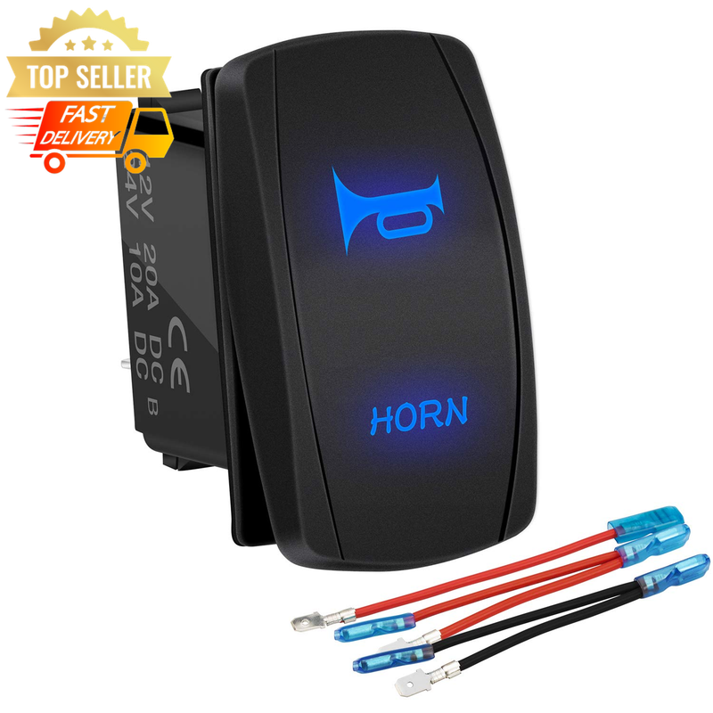 12V Rocker Switch Horn Button Blue LED Waterproof Auto ATV UTV Boat Marine