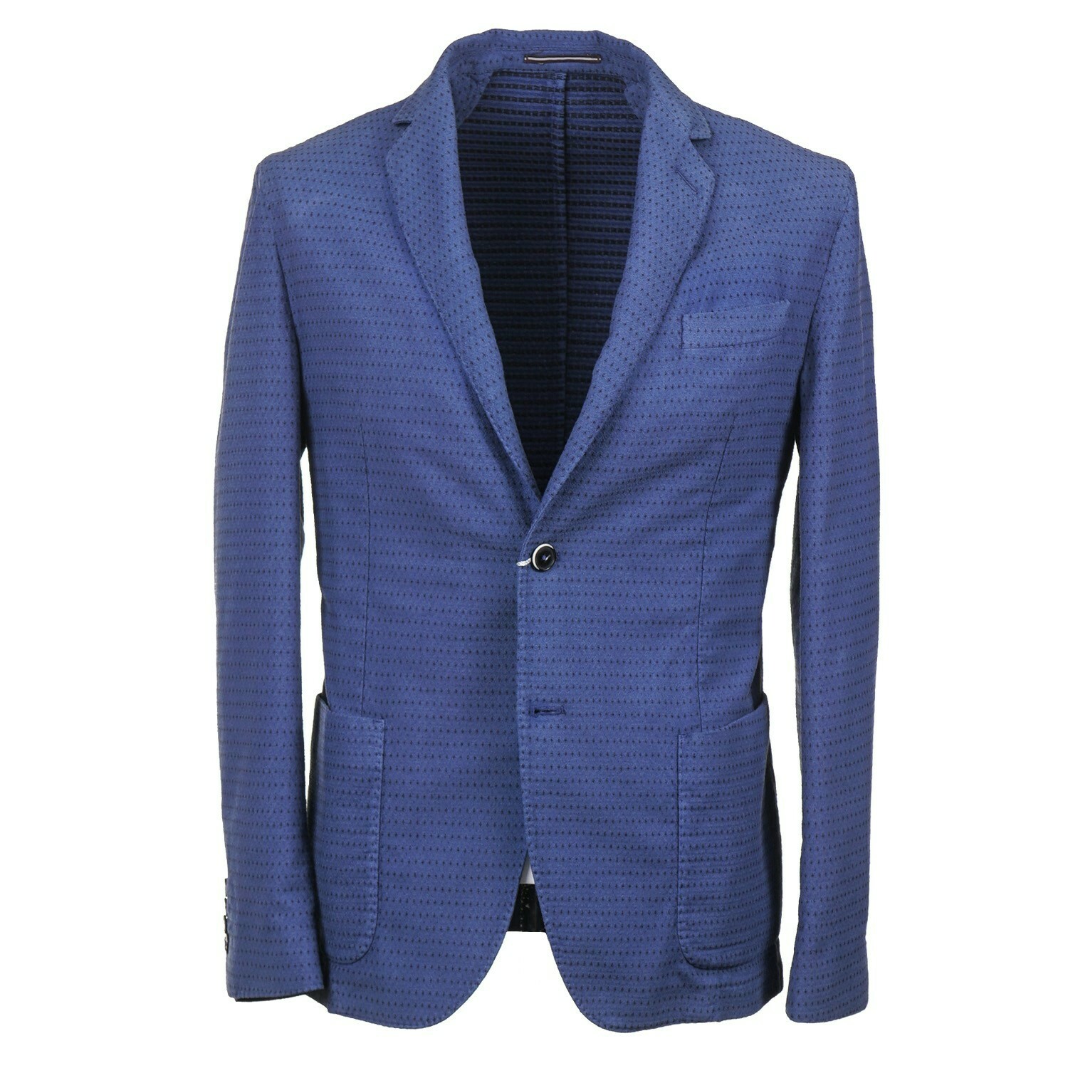 Pre-owned Roda Soft-constructed Mid Blue Dot Print Woven Cotton Sport Coat 42 (eu 52)