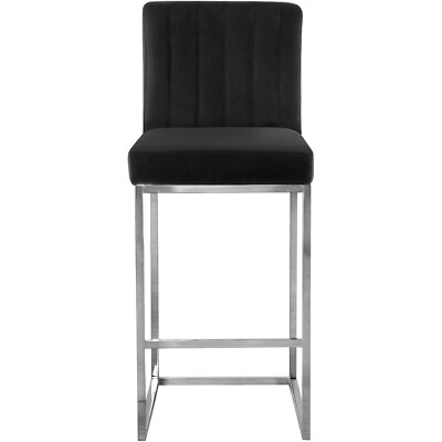 Pre-owned Meridian Giselle Black Velvet Stool Black Velvet Chrome Contemporary