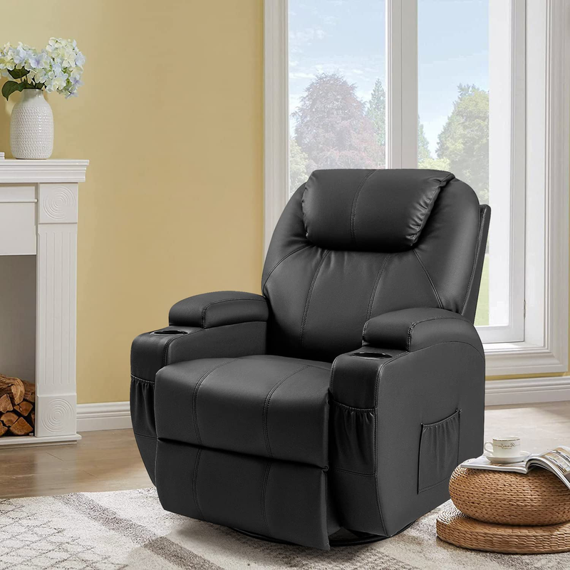 Swivel Rocker Recliner with Massage and Heating Functions, Sofa Chair with Remot