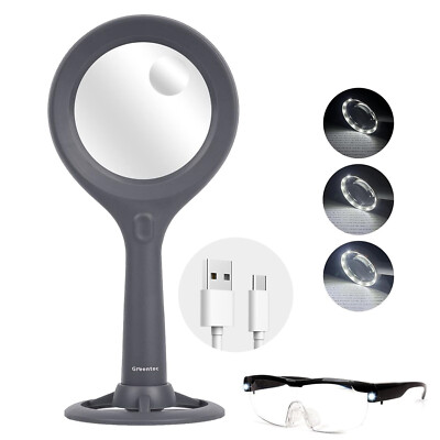 2in1 Handheld LED 3X 10x Magnifying Glass Reading Magnifier with Stand w/ 16 LED