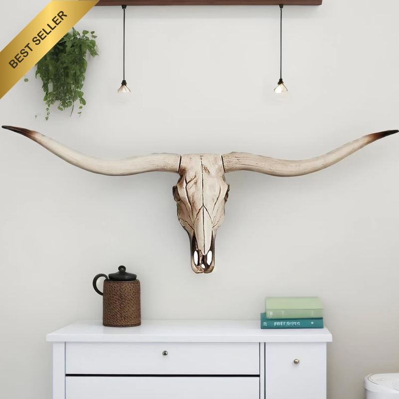 Long Horn Cow Skull Wall Hanging, Faux Longhorn Skull Faux Taxidermy Head Wall D