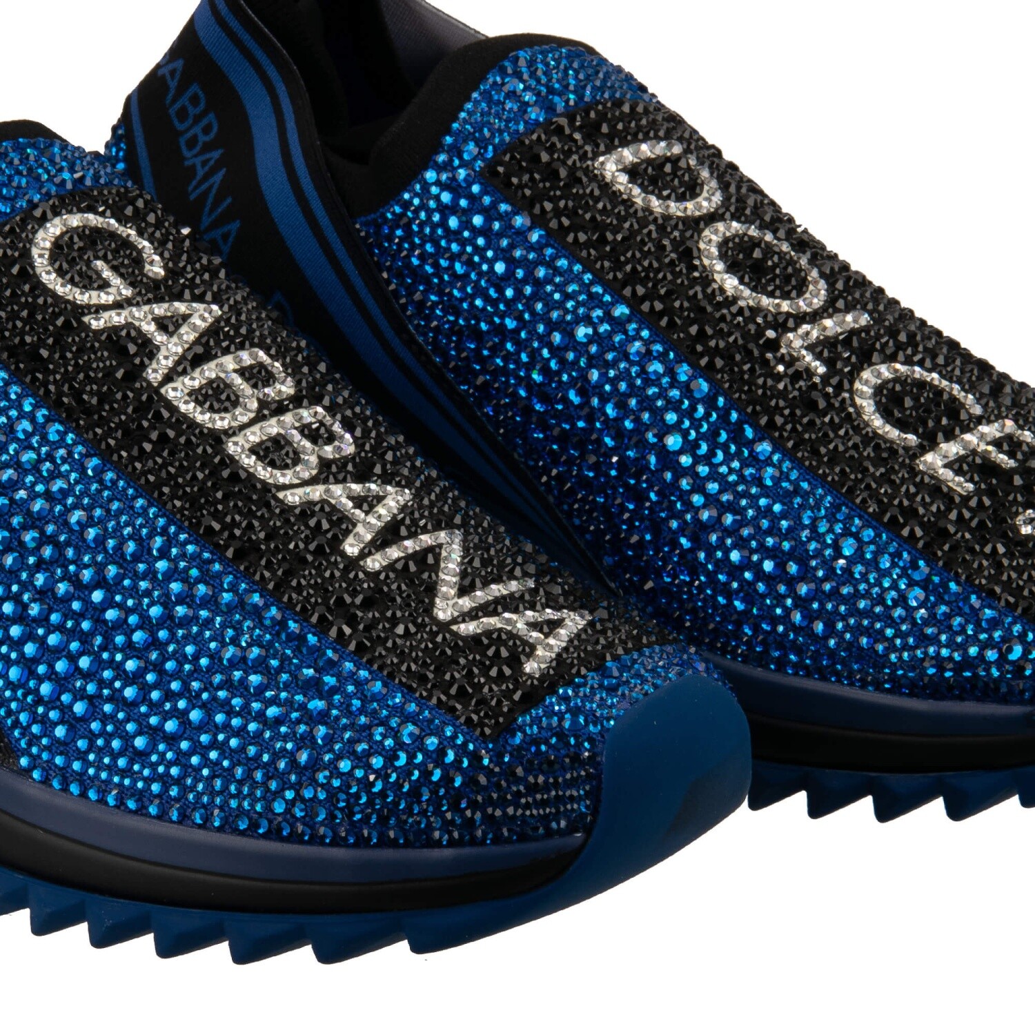 Pre-owned Dolce & Gabbana Crystal Dg Logo Slip-on Sneaker Shoes Sorrento Blue Black