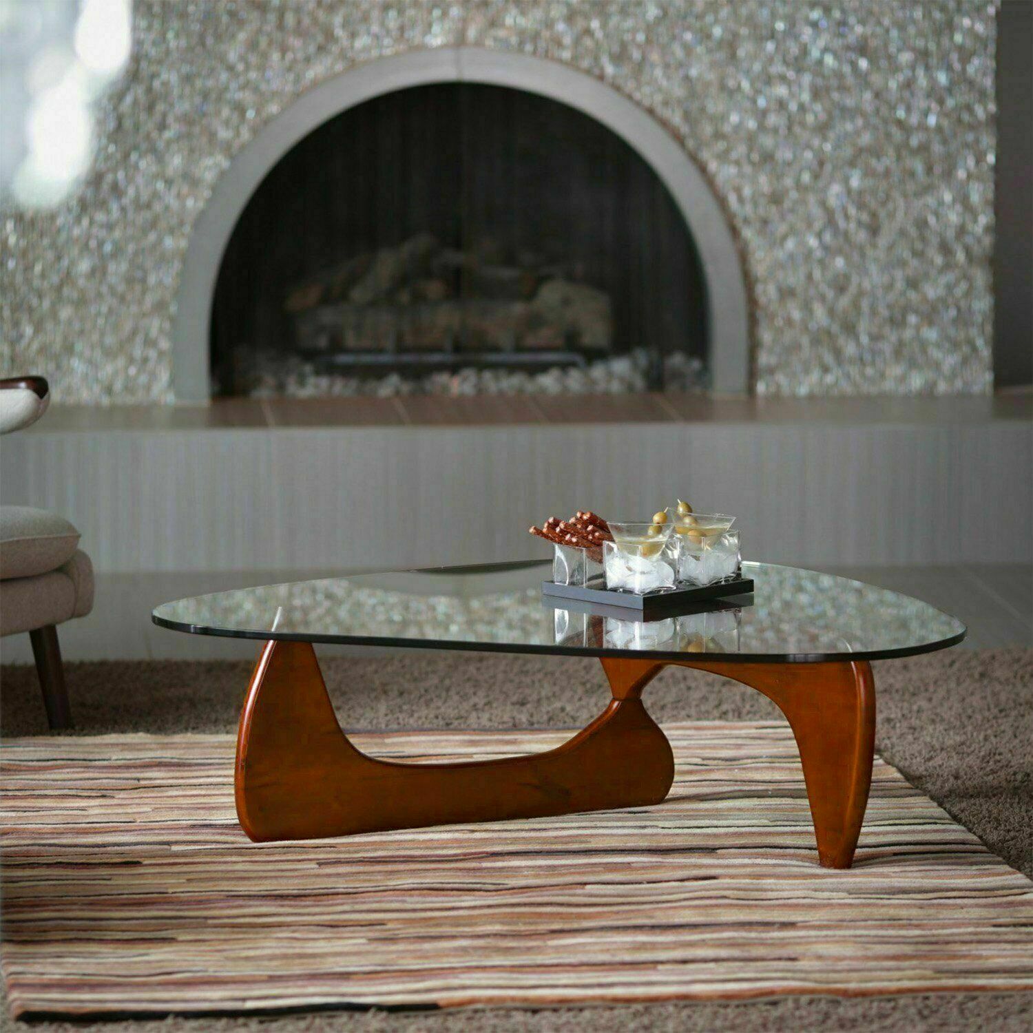 Noguchi Coffee Table Triangle Glass Top Premium Solid