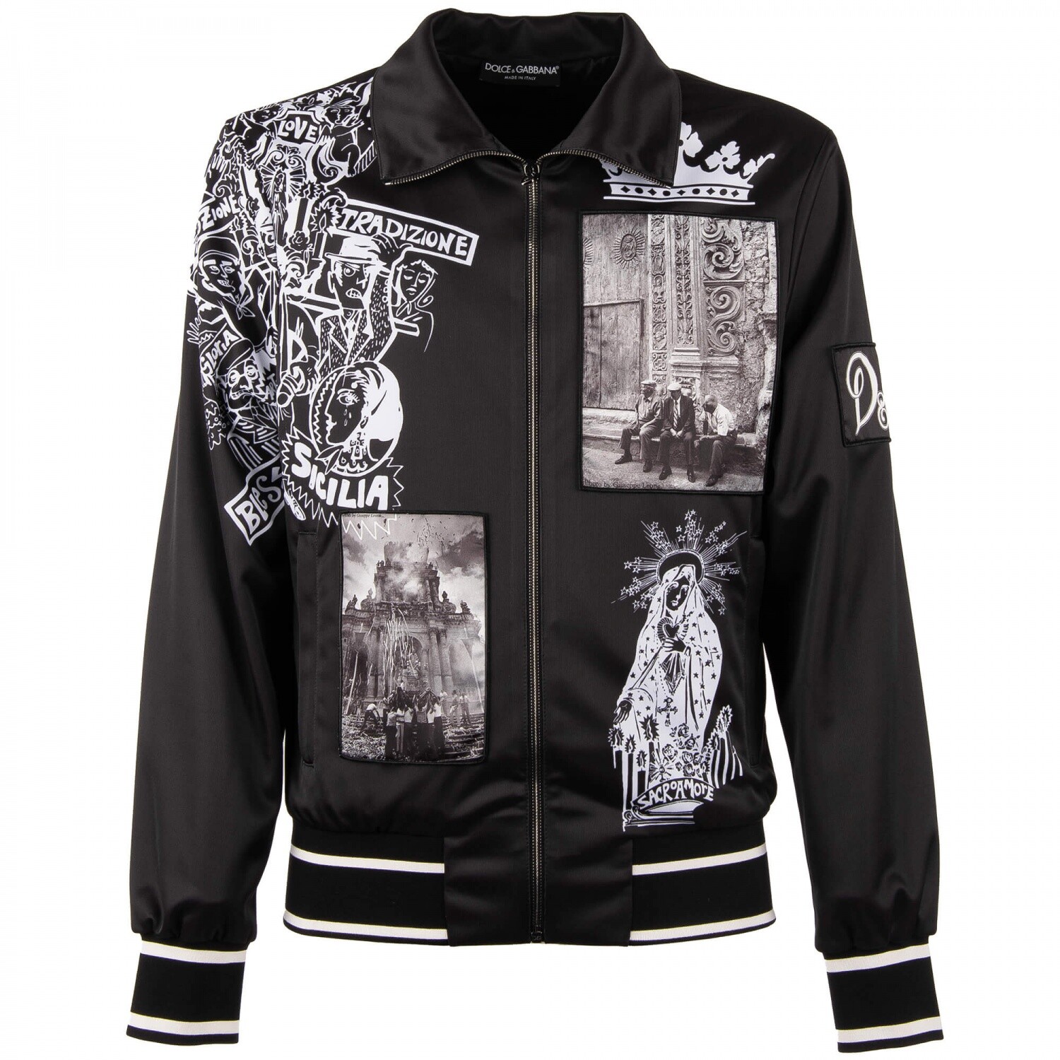 

DOLCE - GABBANA Легкая куртка с сицилийскими фотонашивками Maria Crown Black 09736, Черный