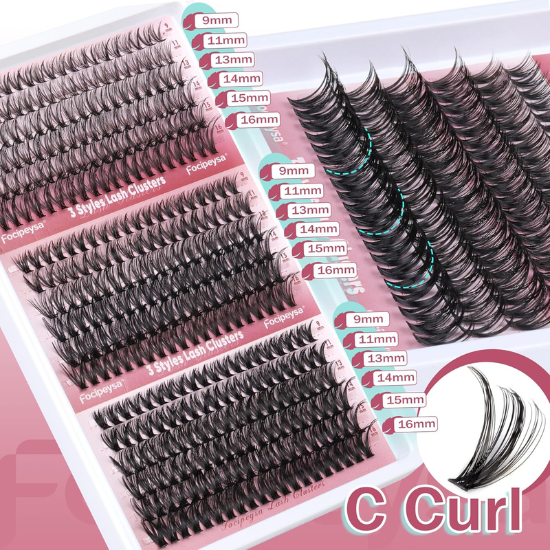 Lash Clusters Kit - 360pcs Wispy Individual Lashes 30D, 40D, 50D - 9-16mm Natura