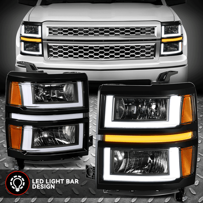 [U-LED DRL +Последовательный сигнал] Для 14-15 фар Silverado 1500 Черный/янтарный