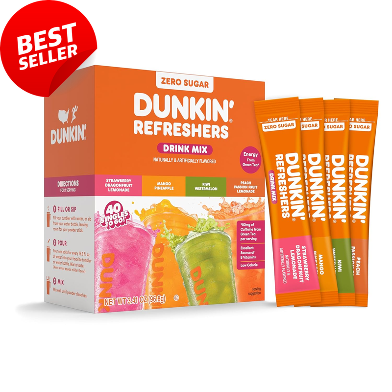 Dunkin' Refreshers Powder Drink Mix 40ct Variety Green Tea Energy Aspartame Free