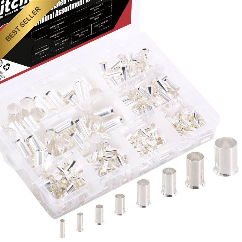 260Pcs Wire Ferrules Kit Tinned Copper Crimp Connector Non Insulated Electrical