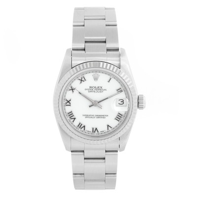 Rolex Datejust 68274 Midsize Steel Watch Oyster Band White Roman Dial Box &Paper