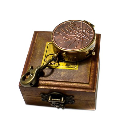 Vintage Style Brass Pocket Compass with Wooden Box, Quote Engraved, Gifts for...