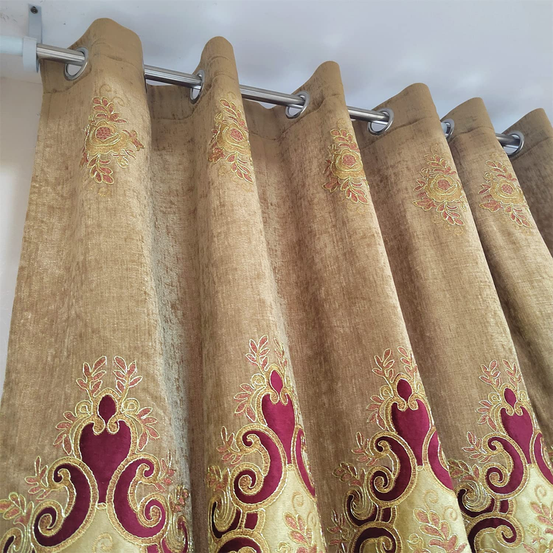 Thick Luxury Embroidery Bedroom European Chenille Curtains for Living Room Black