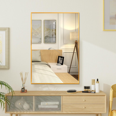 Rectangular Wall Mirror with Gold Metal Frame, 24X36 Inch Rectangle Mirror, Gold