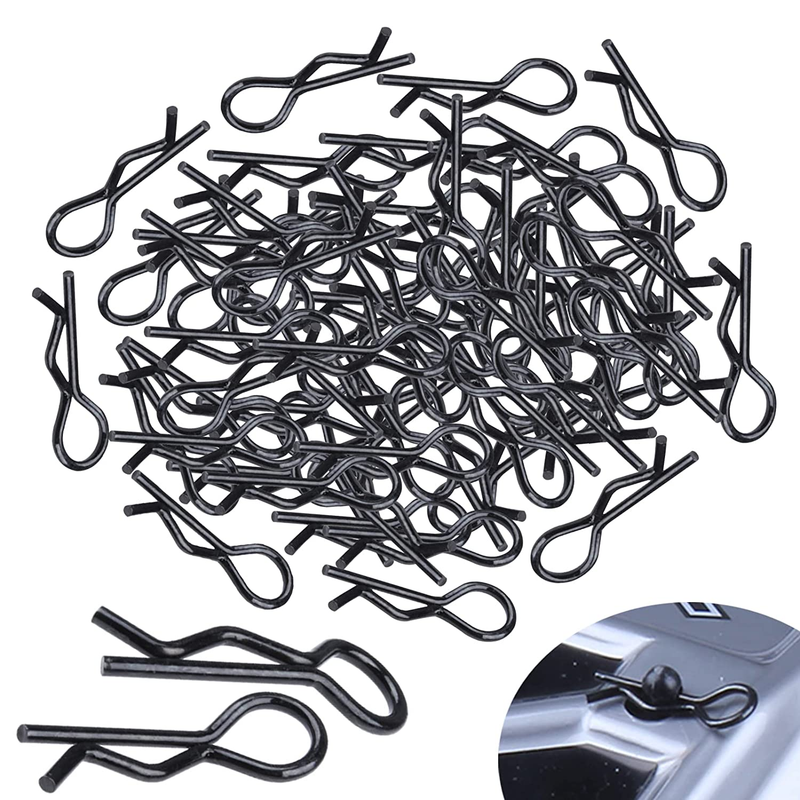 RC Body Clips Bent Springy R Pins Black for All 1/8 Scale & Traxxas 1/10 100Pack