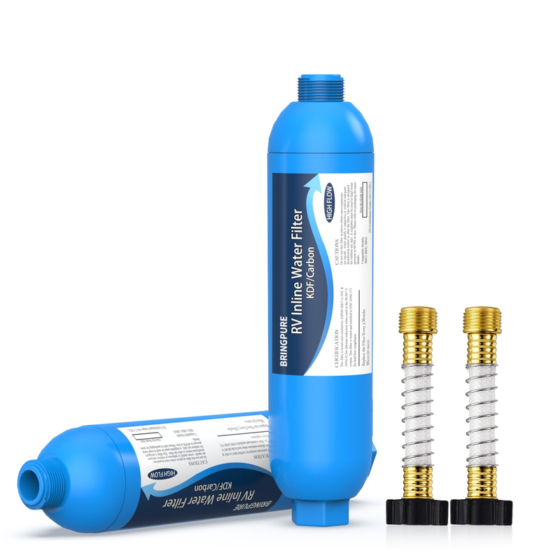 RV Inline Water Filter with Flexible Hose Protector,NSF Certified Reduce Chlorin