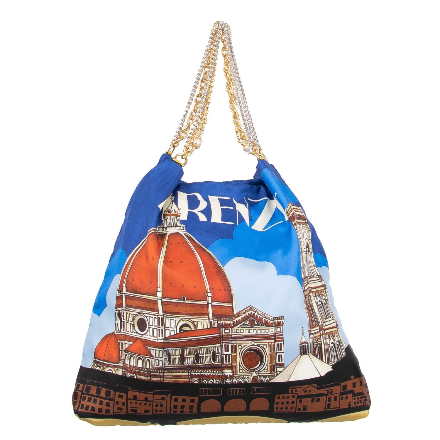 

DOLCE - GABBANA Сумка-шоппер с шелковой цепочкой и кристаллами жемчуга FIRENZE Blue Gold 12750