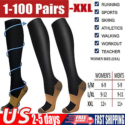 100 Pair Compression Socks Copper Fit Knee High 20-30mmHg Energy Support Recover
