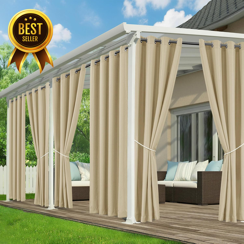 Outdoor Curtains for Patio Waterproof, 6 Drape Panels